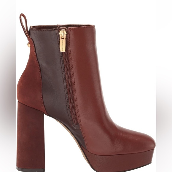 New Vince Camuto Sz 9.5 Cognac Leather Color block Gripaula 4” Block Ankle Boots - Picture 1 of 16